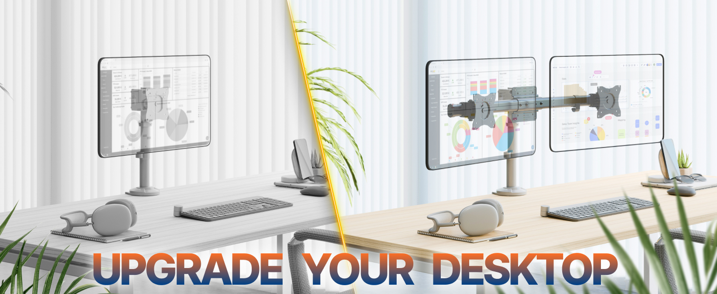 Підставка для монітора RICOO для 2 моніторів, Dual Monitor Arm TS3811, 17-27 дюймів, кріплення для комп'ютерів та ігрових моніторів