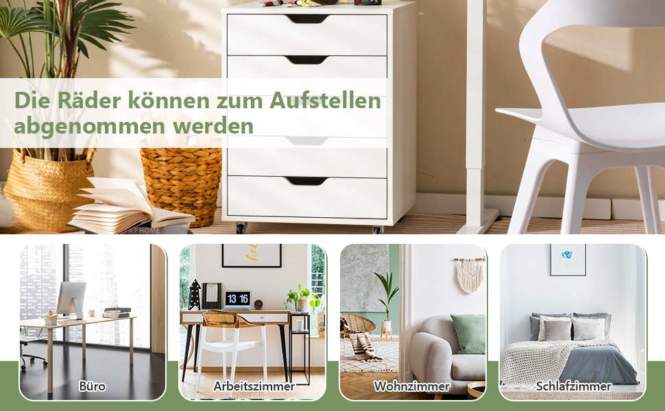 Контейнер GOPLUS з шухлядами, мобільний офісний шафка на колесах, білий, 48 x 39,5 x 65,5 см