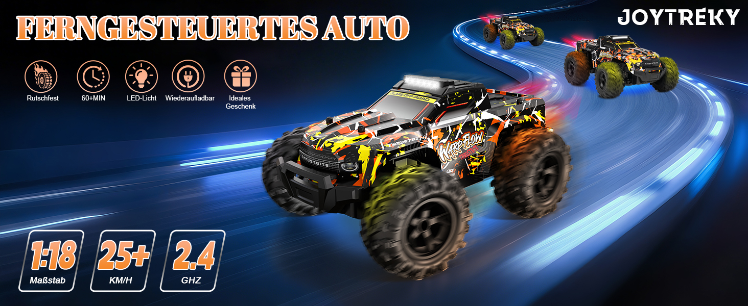 RC Автомобіль 1:18 Gelb - Швидкісний позашляховик 2.4GHz з LED, 25 км/год, 2 акумулятори для хлопчиків від 3 років