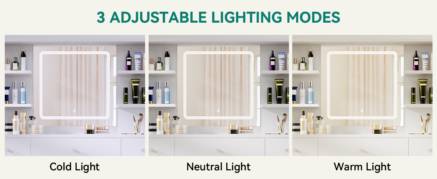 Туалетний столик YITAHOME з підсвічуванням та дзеркалом, з пуфом, 4 шухляди, відкриті полиці, чорний (білий, 9 шухляд)