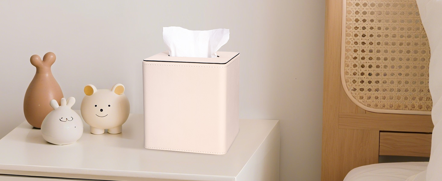 Скріпка для серветок з PU шкіри KingFOM, бежева, квадратна - для офісу, авто, дому