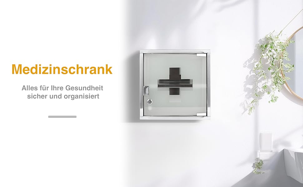 Медичний шафчик Zedelmaier з нержавіючої сталі, 4 відділення, для зберігання ліків, аптечний шафчик, для ванної кімнати, підвісний, з замком, 57 x 27 x 12 см, білий/сріблястий