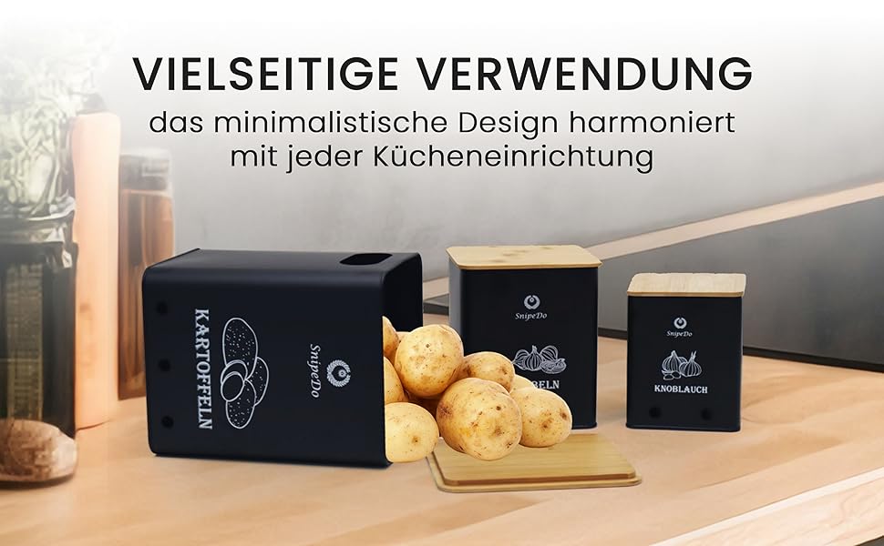 Набір коробок для зберігання картоплі, цибулі та часнику – 3 шт. Металеві овочеві контейнери з картопляницею та очищувачем – чорний колір