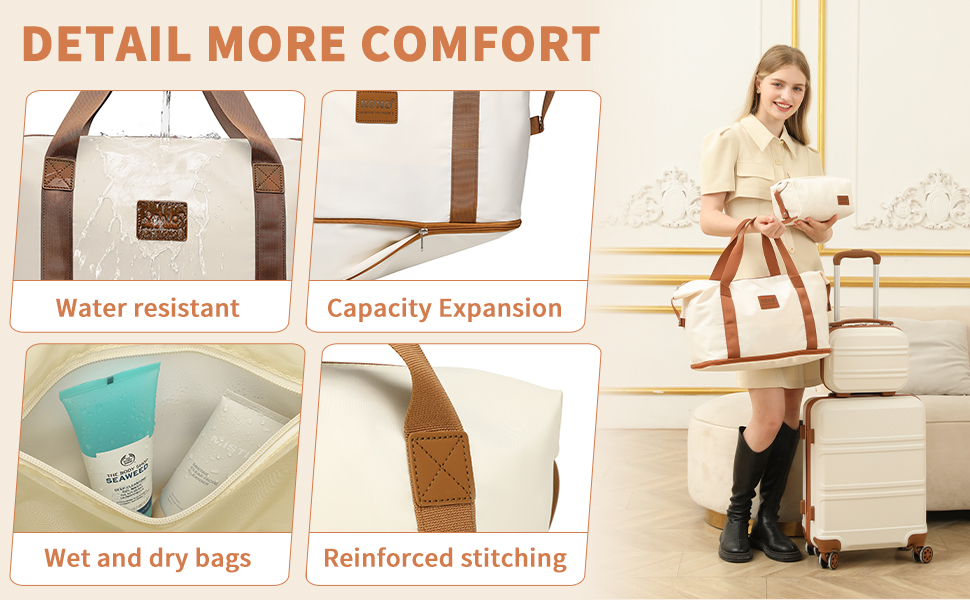 Набір валіз KONO 4 в 1: велика, ручна, косметичка та сумка для подорожей (кремово-білий)