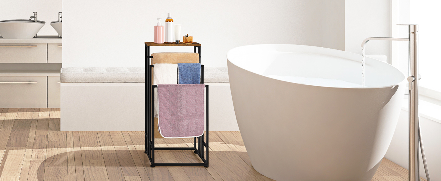 Підставка для рушників Smusei, настільна, 3-ярусна, з полицею з дерева, з нержавіючої сталі, для ванної кімнати та вітальні, 40x30x82 см, чорний (вінтажний коричневий)