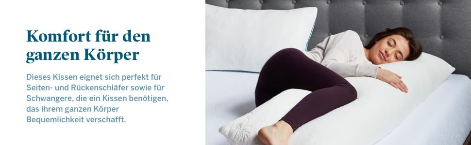 Подушка для вагітних та сну на боці LUCID з ефектом пам'яті (Memory Foam), м'який бамбуковий чохол, біла