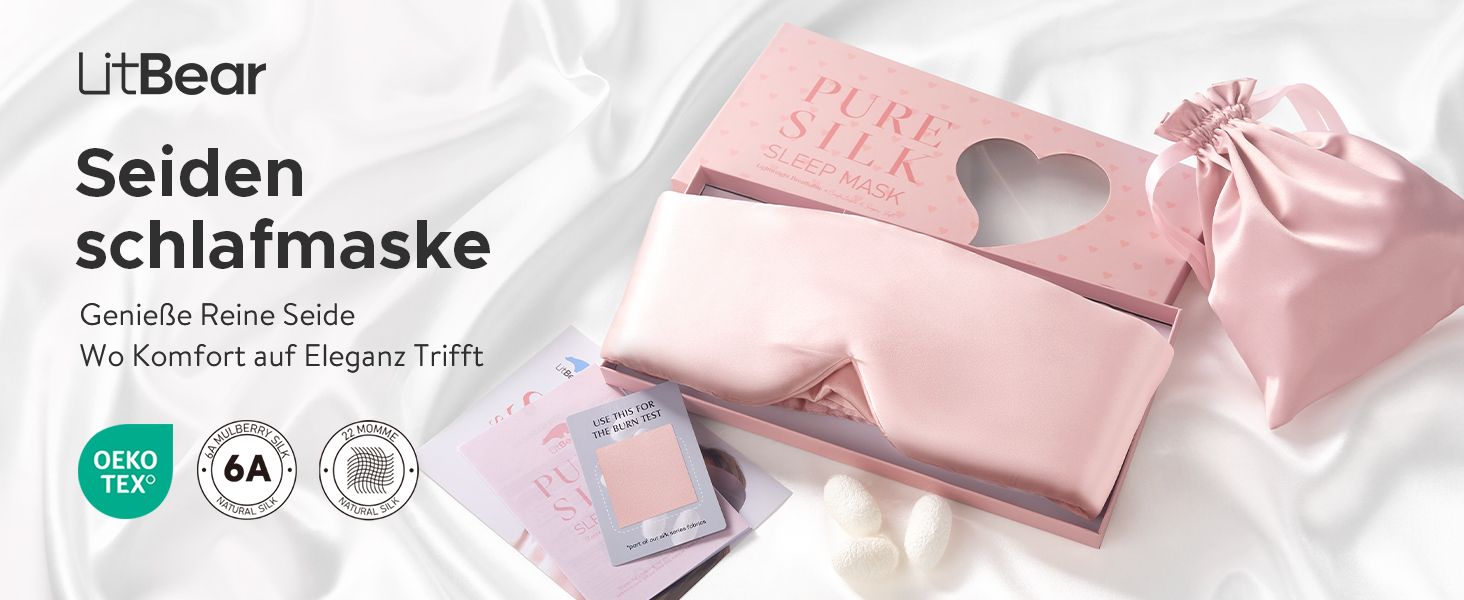 Маска для сну LitBear з 100% шовку маорі, для жінок та чоловіків, з регульованою стрічкою, рожевого кольору