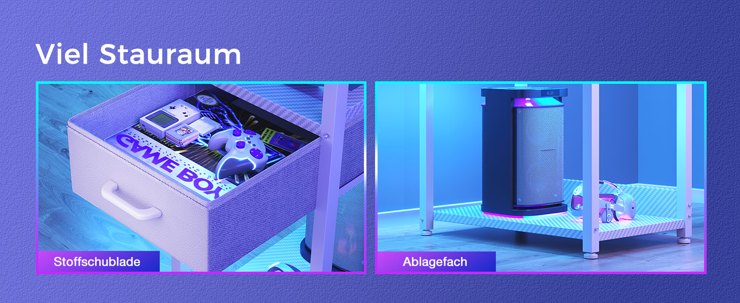 Ігровий стіл Coleshome з LED-підсвічуванням 120x48 см, з шухлядами та полицею, обертовий, з тримачем для навушників, карбонове волокно