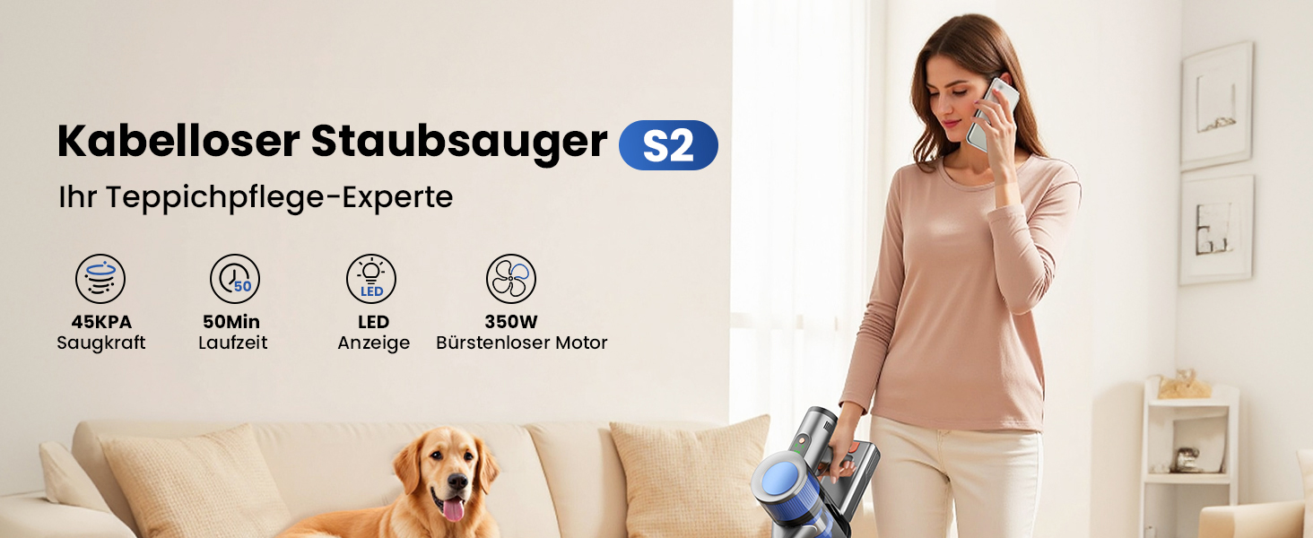 Бездротовий пилосос Dzaki 45000Pa з акумулятором, Smart-дисплеєм, функцією паркування та антизаплутанащістю для килимів, твердих поверхонь, шерсті тварин та авто (блакитно-сірий)