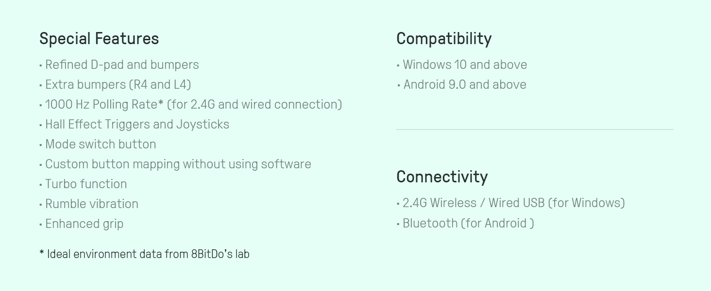 8BitDo Ultimate 2C Бездротовий Контролер для ПК Windows та Android, 1000 Гц, Hall-ефект, Turbofunktion (Світло-зелений)