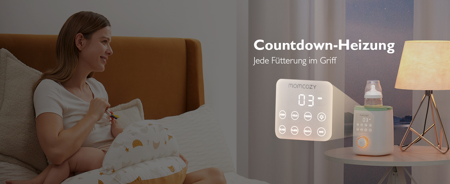 Momcozy Нагрівач для пляшечок Momcozy Nutri-Flaschenwärmer - 9-в-1 з точним контролем температури, нічним світлом, швидким нагрівом та автоматичним вимкненням. Сумісний з усіма пляшками.