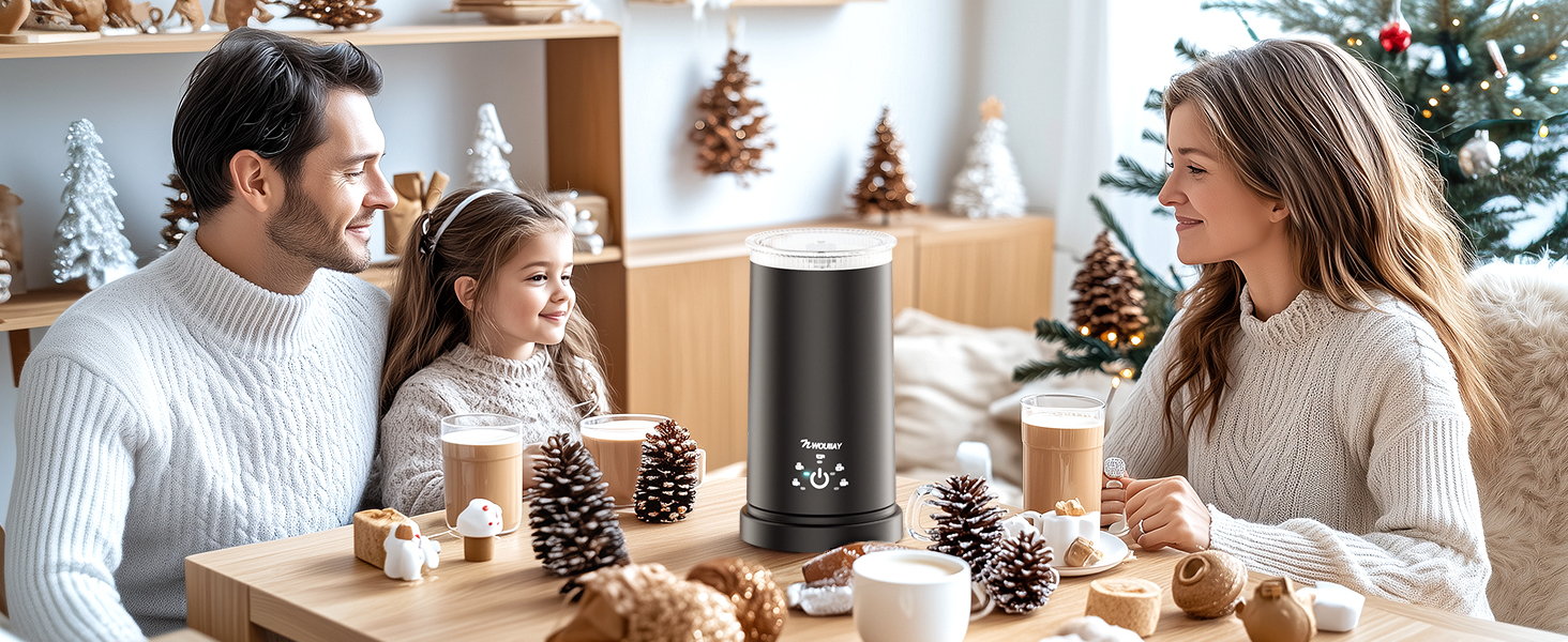 Електричний спінювач молока 5-в-1 600W з антипригарним покриттям. Підходить для приготування гарячого та холодного молочного пін, какао, лате, капучино. Чорний.