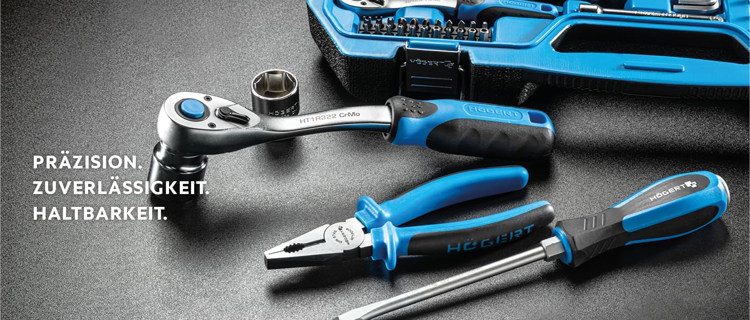 Набір інструментів Högert Technik 38 предметів: валіза з інструментами, тріскачковий набір, набір торцевих головок, біти 1/4