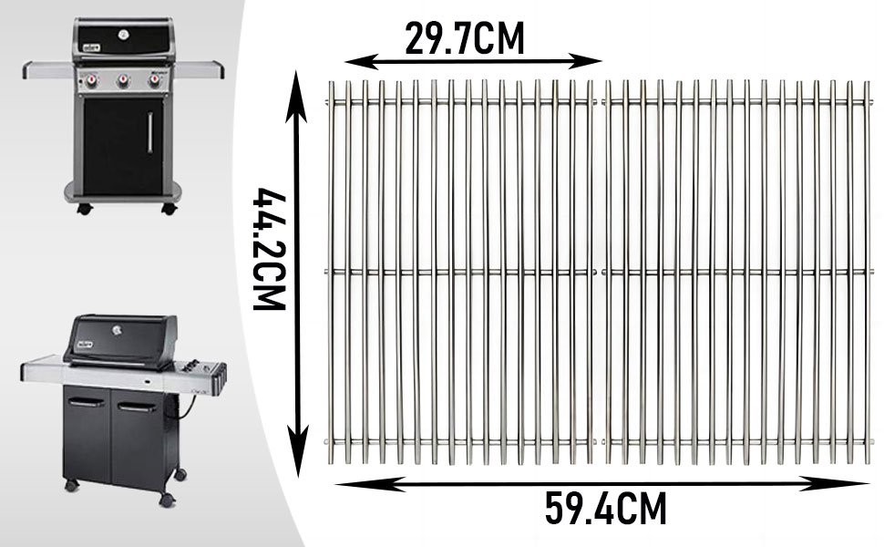 Запасна частина для серії Weber Spirit I і II 200, 44,5 см гриль-барбекю для Spirit E-210 E-220 Spirit S-210, газові грилі з чавуну S-220 з передніми контрольними гратами 2 шт. (решітки з нержавіючої сталі 7639)