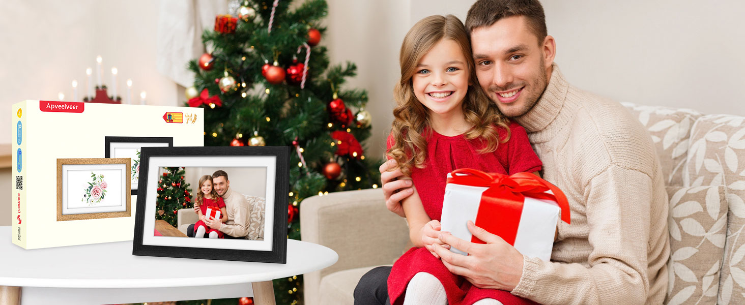 Цифровий рамка для фотографій з дерева, Wi-Fi, 32GB, 10.1 дюйма, IPS сенсорний екран, Frameo APP, подарунок, дуб (чорний дуб)