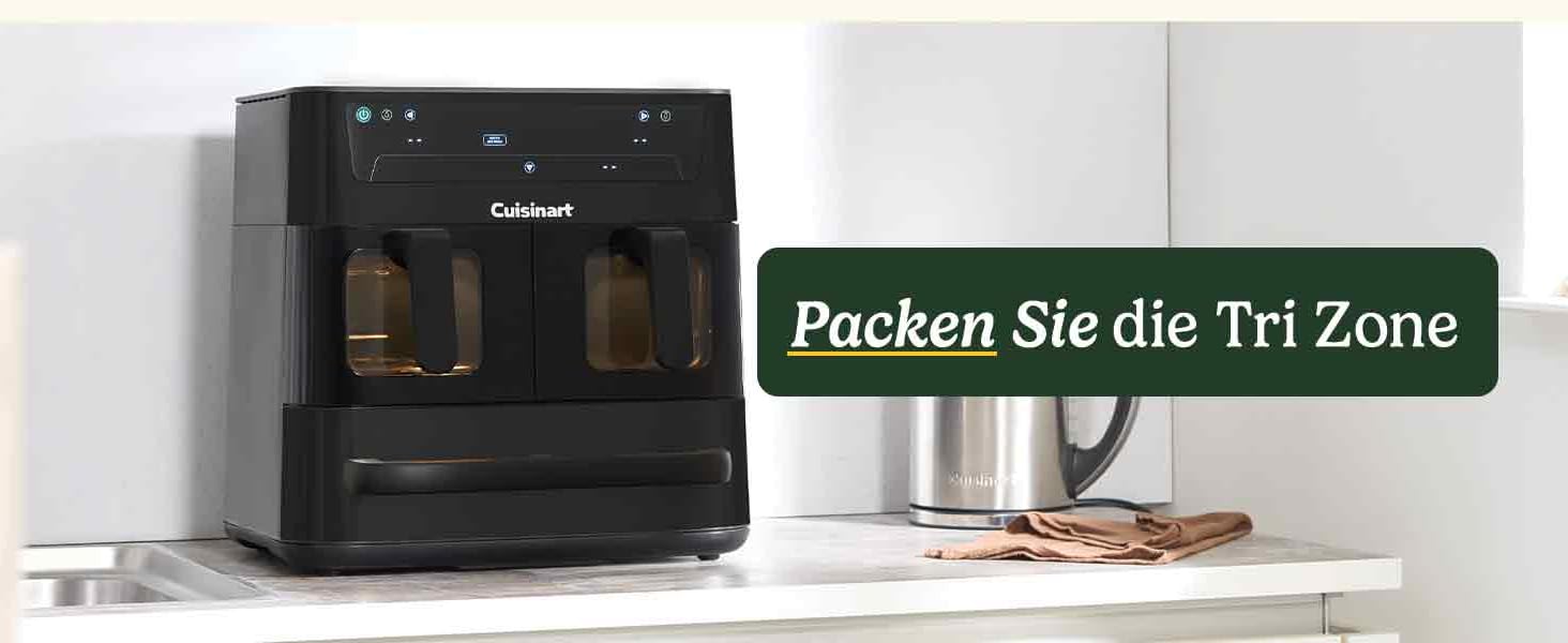 Фритюрниця Cuisinart XXL 10.4L з двозонним нагріванням | Без PFAS та хімікатів | Для смаження, грилю, випікання, дегідратації та підтримання тепла | 2 x 5.2L, 8+ порцій | Знімні деталі, придатні для миття в посудомийній машині (3 камери, чорний)