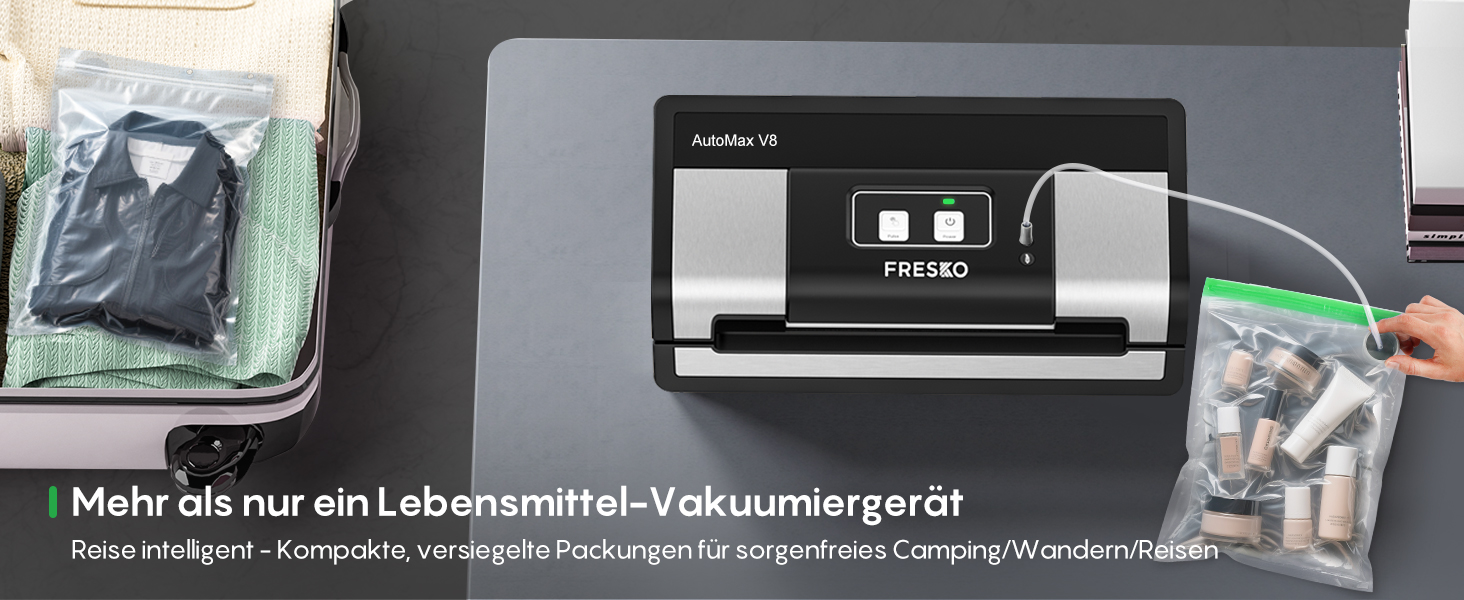 Вакууматор FRESKO Automatik для продуктів: автоматичний вакуумний пакувальник з турбо-потужністю 18л/хв, керування однією кнопкою, комплект з 2 рулонами для пакетів