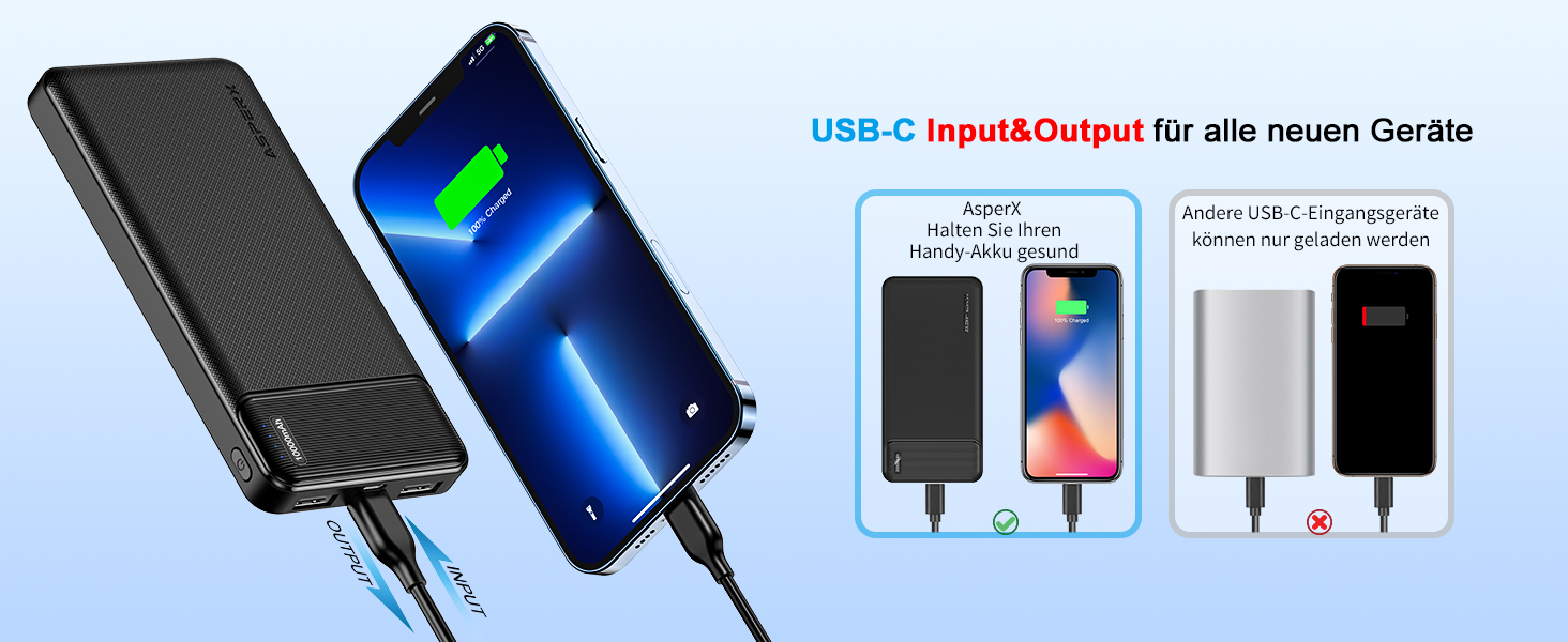 Набір з 2 шт. , тонкий, USB-C, 4 порти, сумісний з iPhone, Samsung, ЧорнийБілий, 10000mAh