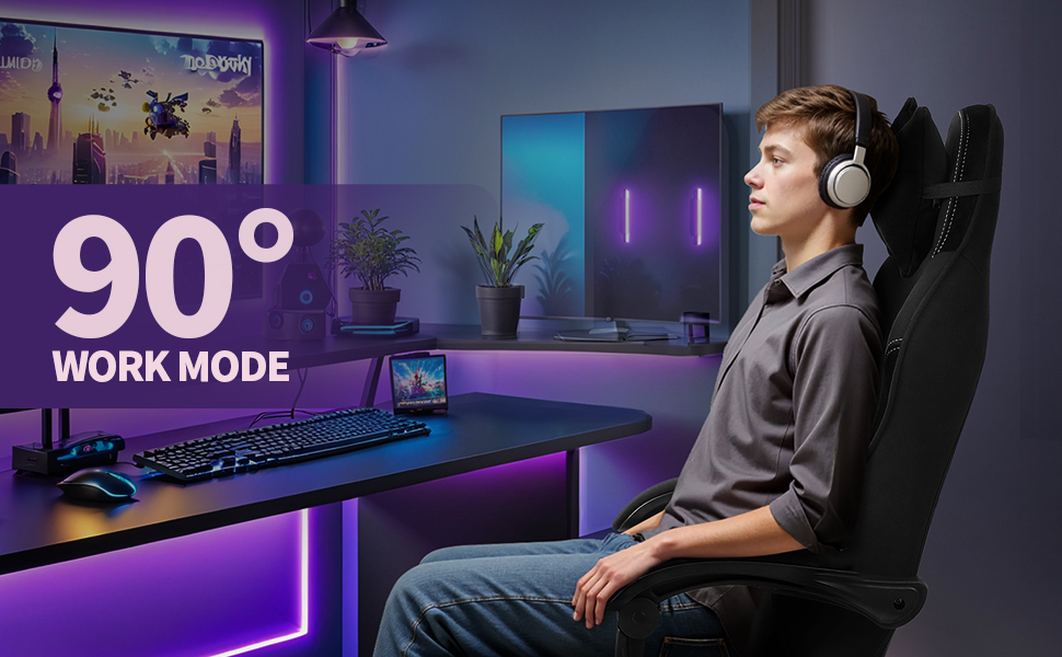 Ігровий крісло Stoff для дорослих, PC комп'ютерне крісло з підніжкою, ергономічний ігровий стіл, регульована спинка та висота сидіння, поворотне крісло для дорослих з підтримкою попереку, до 150 кг (Чорно-білий)