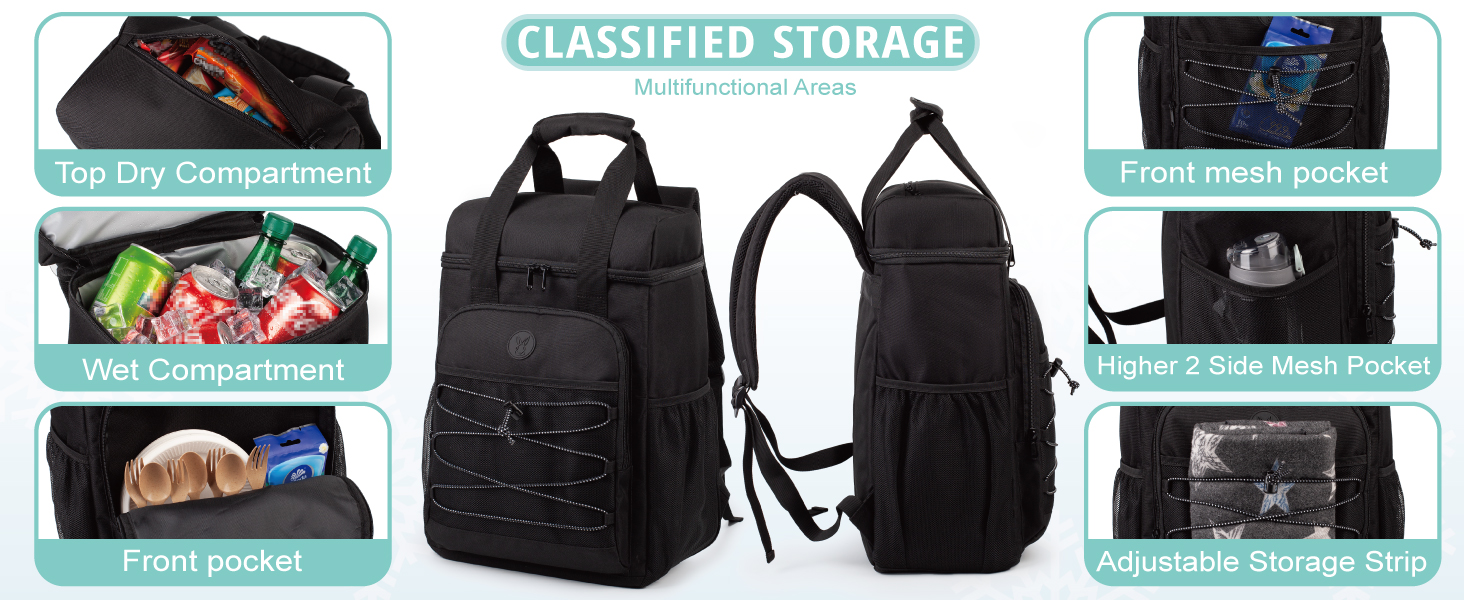 Чорний рюкзак-холодильник з м'якою ручкою, легкий та ізольований, велика місткість, для пляжу, кемпінгу, пікніка, риболовлі та походів