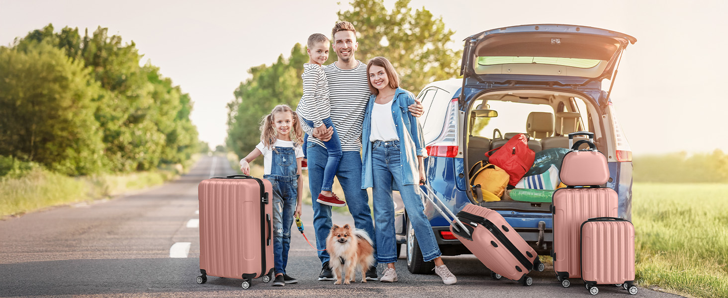 Набір валіз LALAHO 5 шт. з косметичками, з ABS пластику, для подорожей, ручна поклажа, турецький колір, в смужку