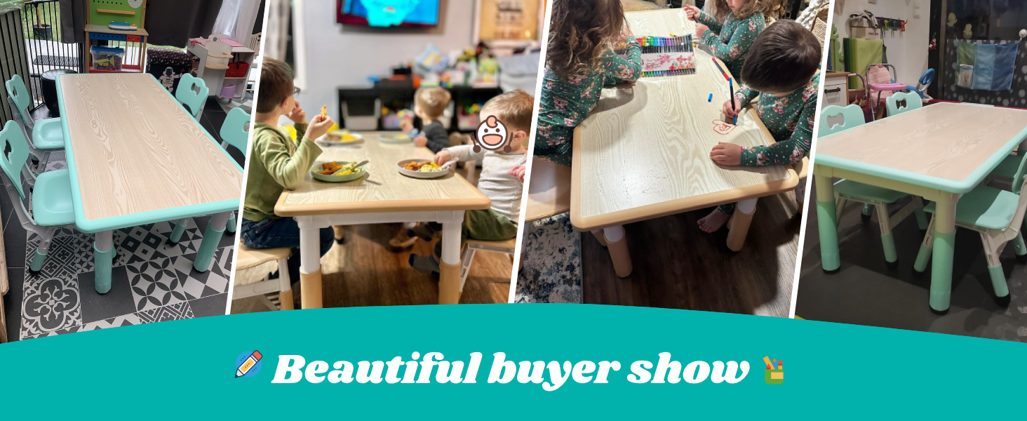 Дитячий стіл MAMIZO з 4 стільцями, регульована висота, комплект для дитячої кімнати/садка, пластикові меблі, для дітей від 2 років (60 x 60 x 120 см, м'ятний)