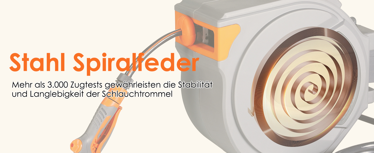 Шланговий барабан з шлангом для саду, настінний, поворотний на 180°, автоматичне змотування, шланговий бокс з ручною лійкою (9 функцій), для поливу, миття авто (сіро-помаранчевий, 20м)