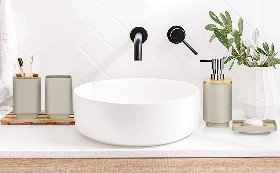 Набір аксесуарів для ванної кімнати JOTOM з бамбука (6 шт.) - сучасний дизайн