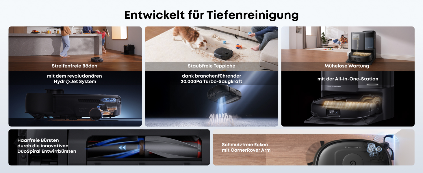 Робот-пилосос Eufy Omni E25 HydroJet з функцією миття, 20000Pa, Turbo-сила всмоктування, щітки DuroSpiral, CornerRover для кутів, станція All-in-One, для тварин та дітей