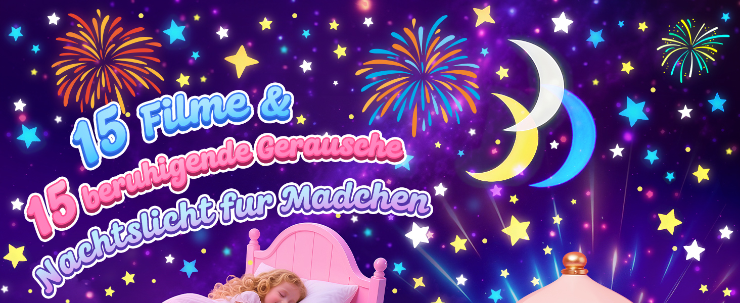 Дитячий нічник-проектор One Fire у формі єдинорога: 15 фільмів, 15 варіантів білого шуму, дистанційне керування, акумулятор 1200mAh, обертання 360°, подарунок для дівчаток 3-12 років