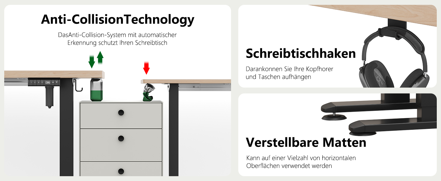 Регульований стіл Flamaker: електричний, з пам'яттю, для офісу та дому, 140 x 70 см, коричневий (бежево-чорний)