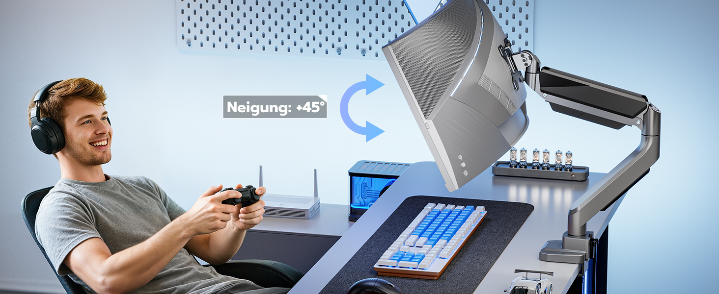Кріплення для монітора ARES WING з USB A/C, 17'-45', регульована висота, вантажопідйомність 18 кг, VESA 75/100 мм, білий (сірий)
