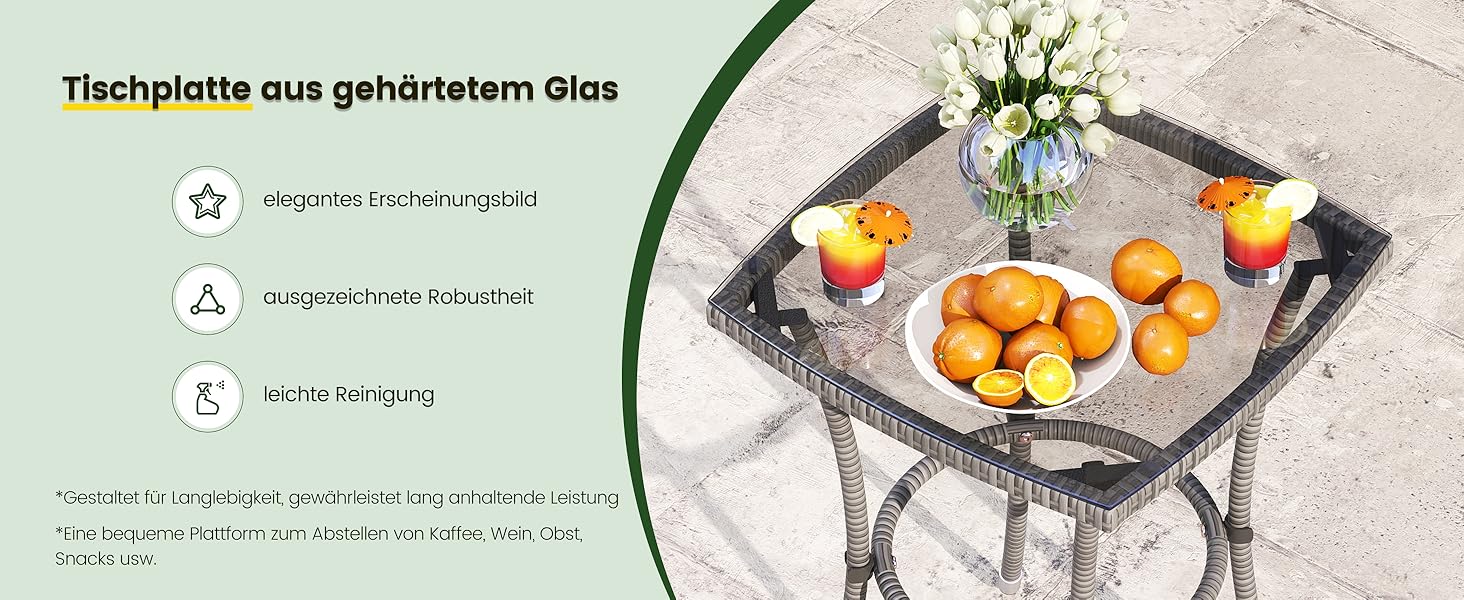 Набір садових меблів GIANTEX для балкона: стіл та 2 стільці з ротангу, комплект на 2 особи, з подушками (бежевий)