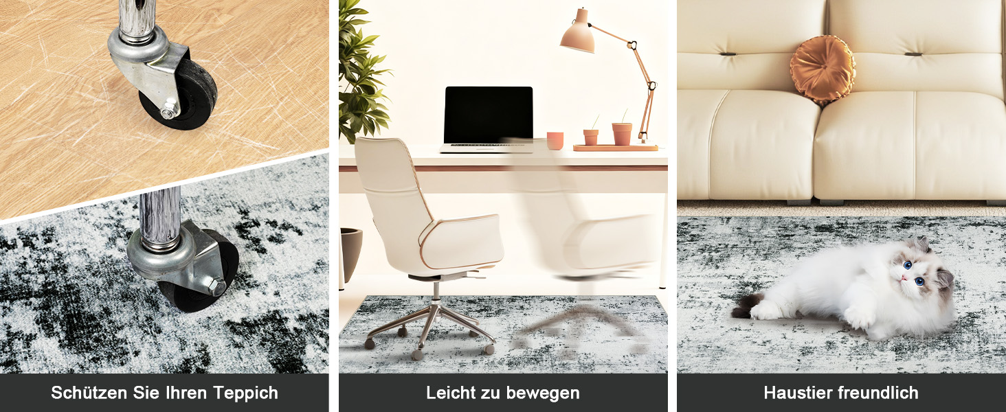 Килимок під стілець для твердої підлоги: захист від подряпин, антиковзання, 120x150 см, чорно-сірий