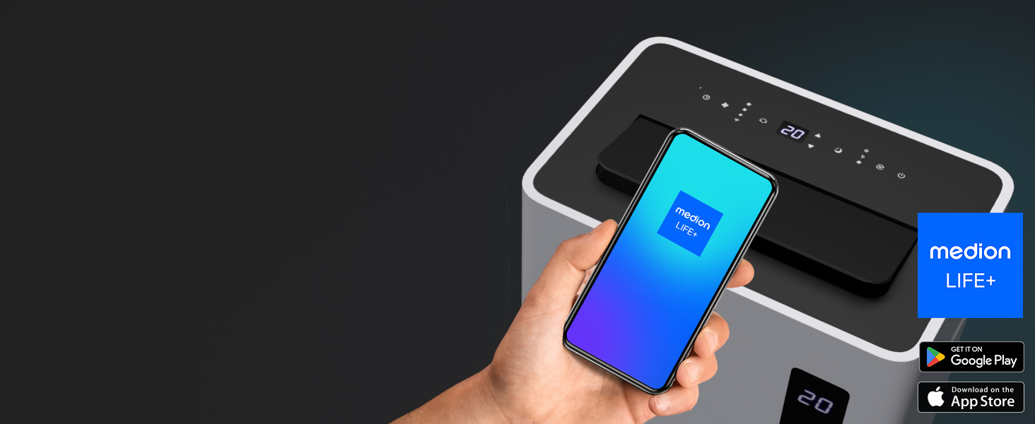 Мобільний кондиціонер MEDION P901 12000 BTU з пультом та Wi-Fi, 3-в-1 (охолодження, осушення, вентиляція), для приміщень до 32 м², білий