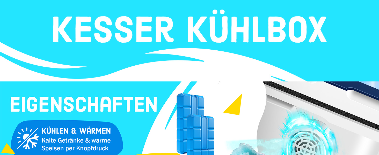 Термохолодильник KESSER® 40L на колесах | Холодильник-термос 12/230V | Охолоджує та нагріває | Для авто, човна та кемпінгу | З акумуляторами холоду та тримачами для напоїв (Темно-синій)
