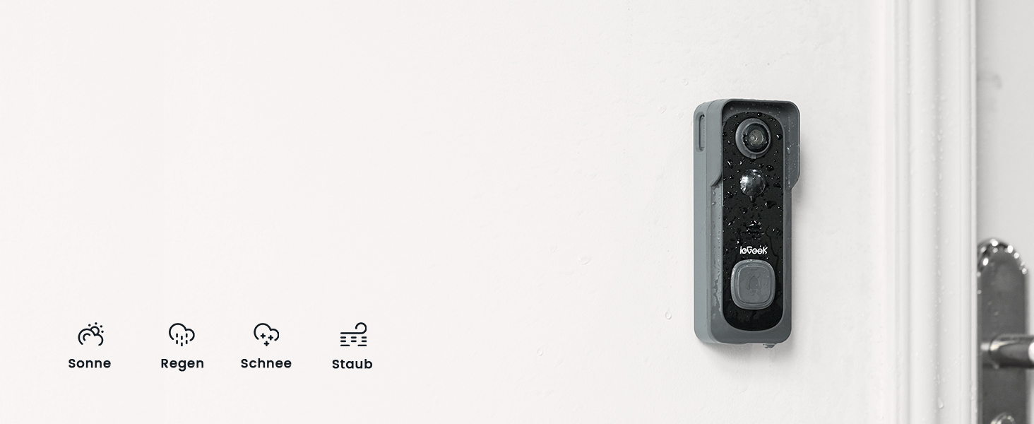 Відеодзвінок ieGeek 2K з камерою: бездротовий, водонепроникний (IP66), AI-розпізнавання руху, нічне бачення, без підписки, сумісний з Alexa, Wi-Fi 2.4GHz, з внутрішнім дзвінком (білий/сірий)