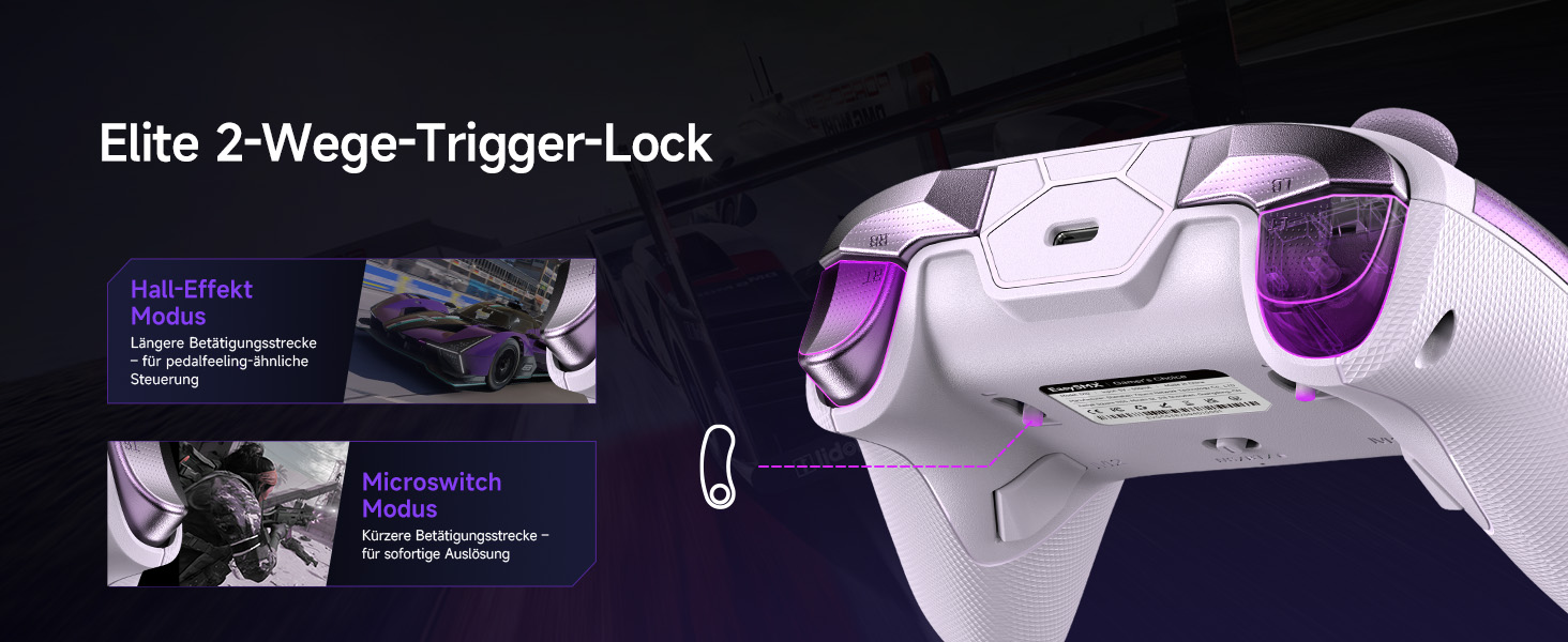 Контролер EasySMX D10 для ПК з підстанцією зарядки, бездротовий контролер з джойстиком TMR та 2-в-1 тригером, 1000Hz polling контролер з RGB підсвічуванням для ПК/Switch/телефону (фіолетовий)