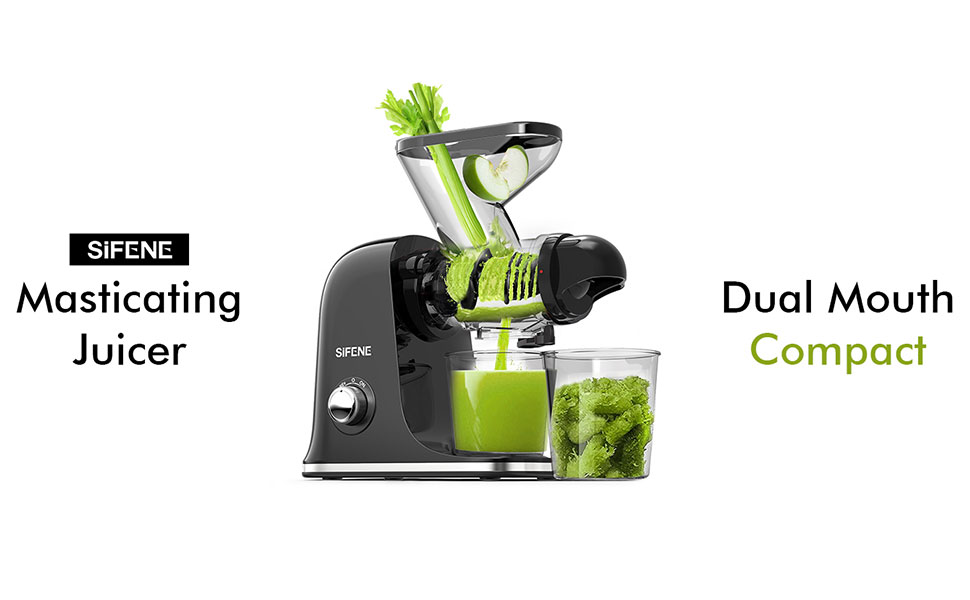 SIFENE Швидкодіючий шнековий соковичавник, сік преміум-якості, велика завантажувальна горловина 83 мм, для цілих овочів та фруктів, легкий у митті, тихий двигун, висока врожайність, BPA-free, сірий