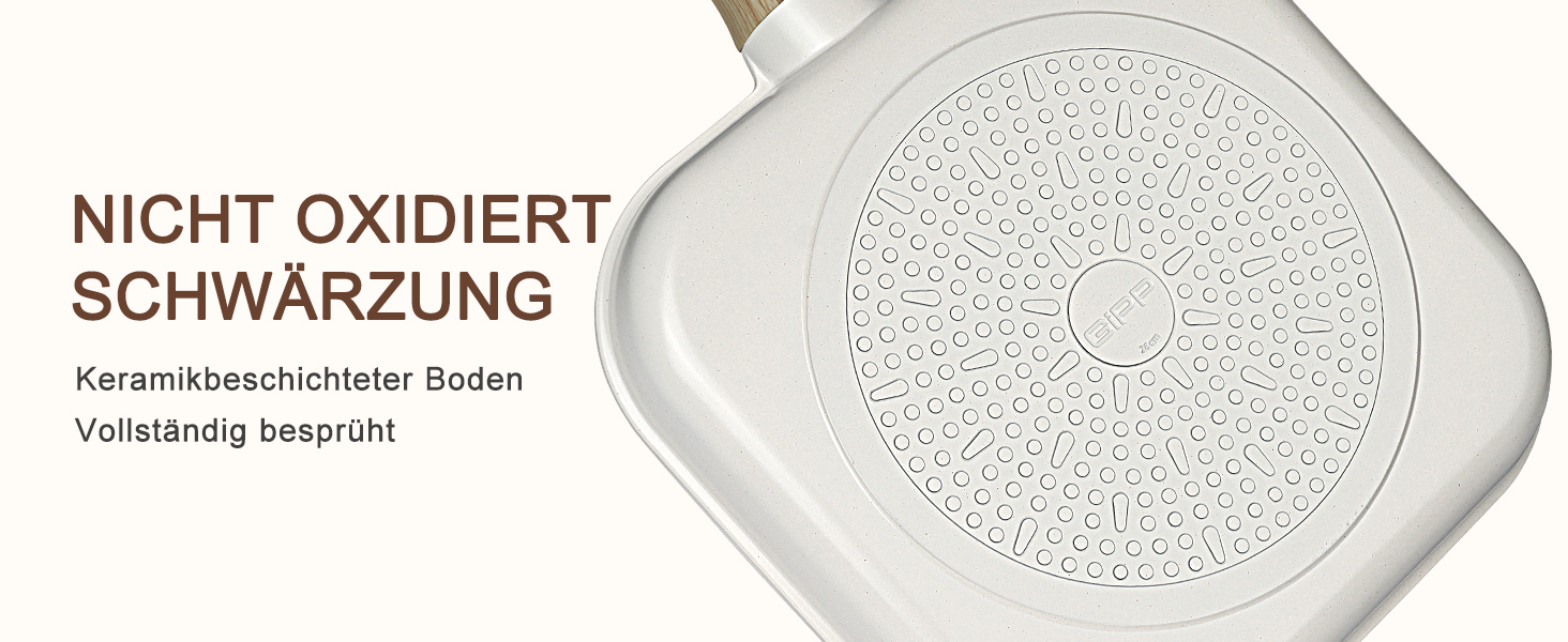 Сковорода-гриль GiPP 28x28 см, для стейків, індукційна, з алюмінію з гранітною антипригарним покриттям, без PFOA, для всіх типів плит, легко миється, біла