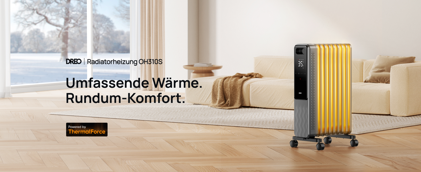 Електричний масляний радіатор Dreo OH310, 2000W, з пультом керування, 9 ребер, термостат, таймер, захист від перегріву та перекидання