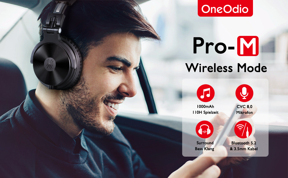 Накладні навушники OneOdio Bluetooth, 110 годин, BT 5.2, 50-міліметровий драйвер, HiFi, складні, з мікрофоном