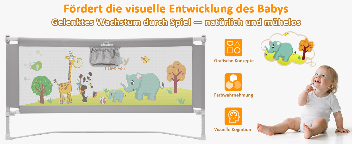 Бортики для ліжка дитячі 3 шт. (2x200 см + 1x180 см) складні, захист від випадання, малюнок 'Джунглі', для малюків та дітей
