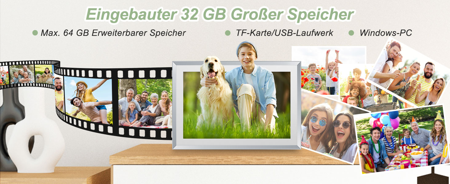 Цифровий рамка для фотографій з дерева, Wi-Fi, 32GB, 10.1 дюйма, IPS сенсорний екран, Frameo APP, подарунок, дуб (срібло)