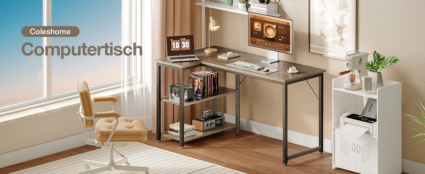 Комп'ютерний стіл Coleshome для геймінгу, кутовий, з обертовим ящиком, 120x70 см (сірий)