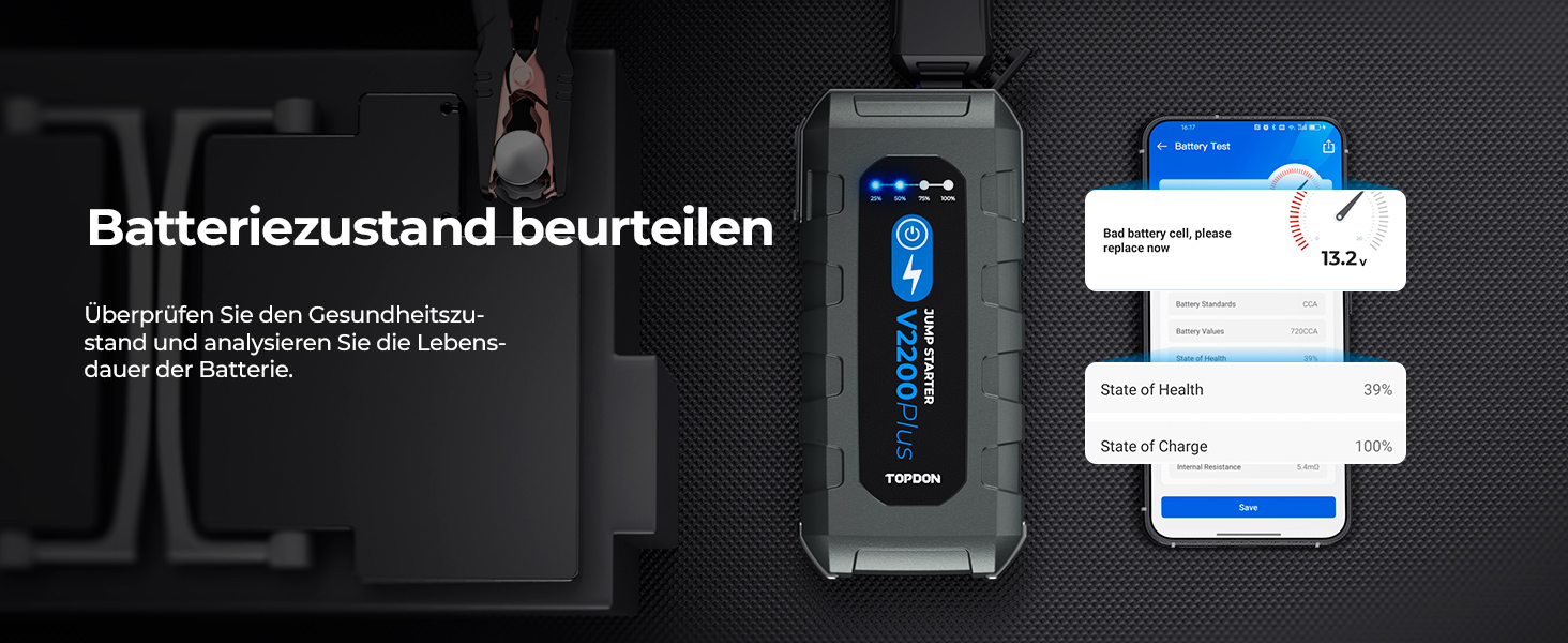 TOPDON JS3000 Powerbank для запуску двигуна, 12V, 24000mAh, 2200A, для бензинових (9.0L) та дизельних (7.0L) двигунів, з EVA-чохлом