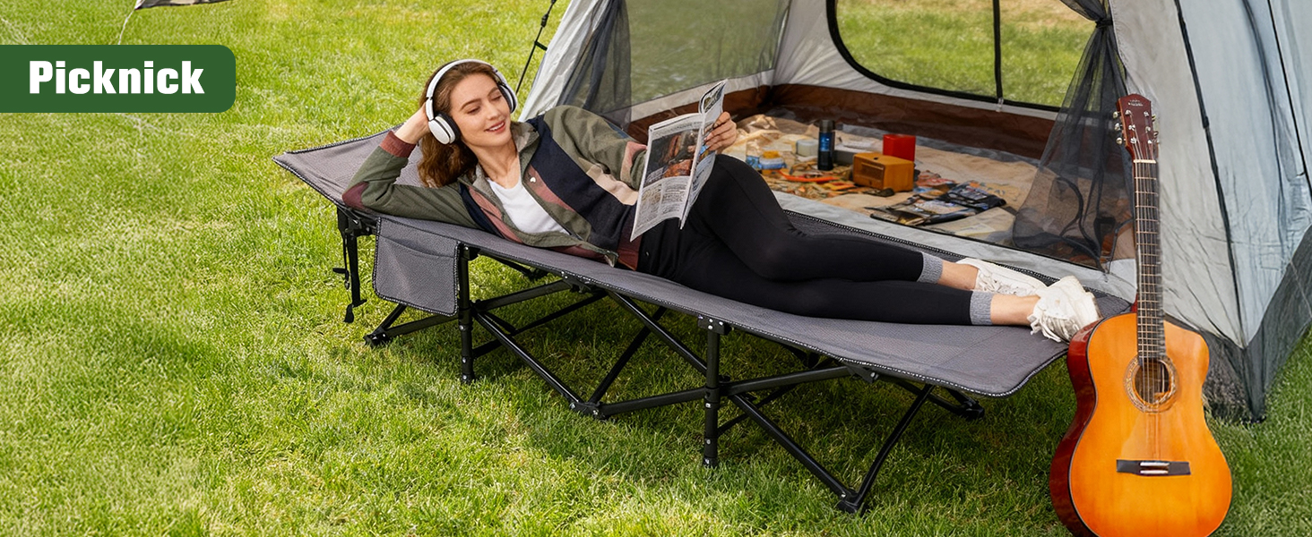 Розкладне ліжко для кемпінгу Sekey XXL (190x71x35 см), посилене сталеве ліжко-трансформер з тканиною Oxford, сіре (без матраца)