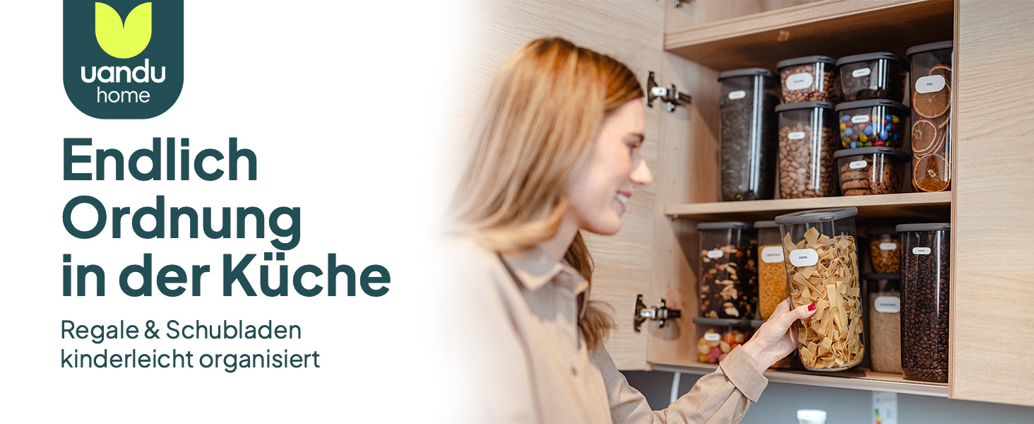 Набір контейнерів для зберігання Uandu 24 шт. з кришкою, герметичні | Контейнери для кухні, організація | Без BPA | Організатор для кухні | Для сухих продуктів, сірий мікс