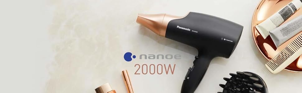 Фен Panasonic EH-NA65CN Nanoe з насадкою для дифузії, насадкою для швидкої сушки та укладки, 3 швидкості та 4 температурні режими, для блискучого волосся, 2000 Вт, ергономічний дизайн, рожеве золото