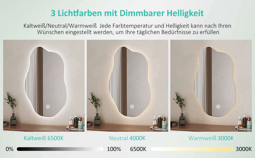 LED дзеркало для ванної кімнати Boromal 100x60 см з підсвічуванням, 3 кольори світла, диммування, сенсорне керування